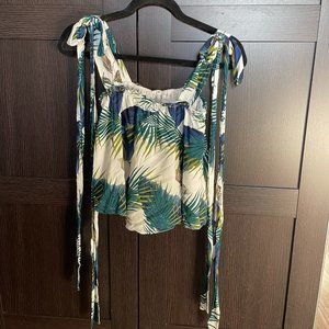 Size Small - Cropped, Tropical Style Tank with ties at Shoulders.